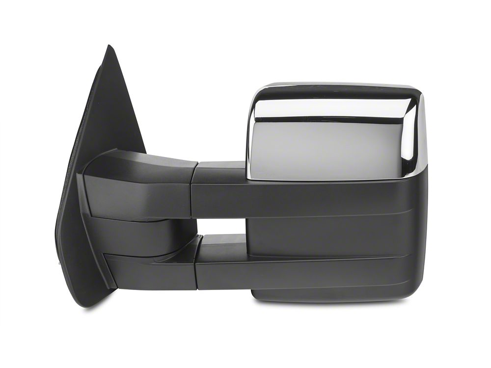 RedRock Memory Power Adjust Heated Manual Foldaway Towing Mirrors with Puddle Lights and Turn Signals; Chrome; Driver Side (09-14 F-150)