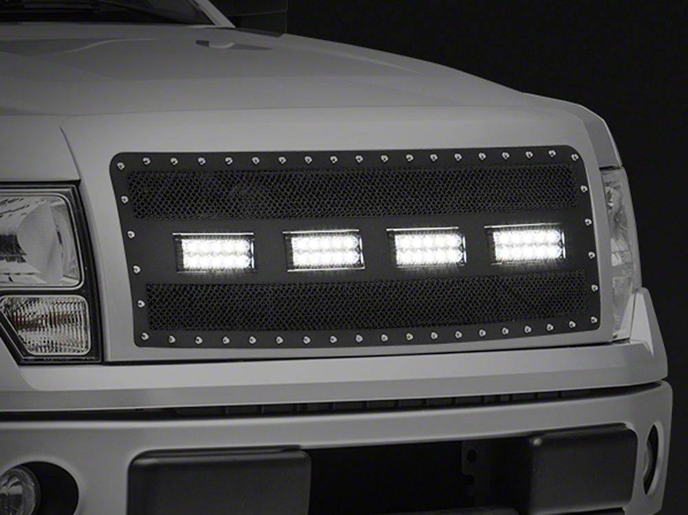 RedRock Wire Mesh Upper Grille Insert, Rivets and LED Lighting; Black (09-14 F-150, Excluding Raptor)