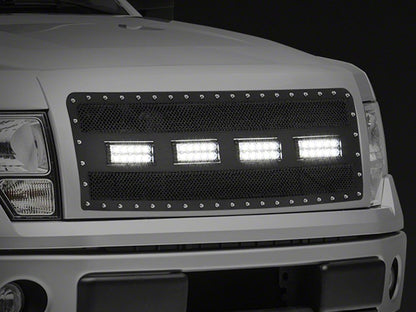 RedRock Wire Mesh Upper Grille Insert, Rivets and LED Lighting; Black (09-14 F-150, Excluding Raptor)