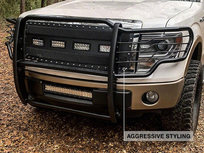 RedRock Wire Mesh Upper Grille Insert, Rivets and LED Lighting; Black (09-14 F-150, Excluding Raptor)
