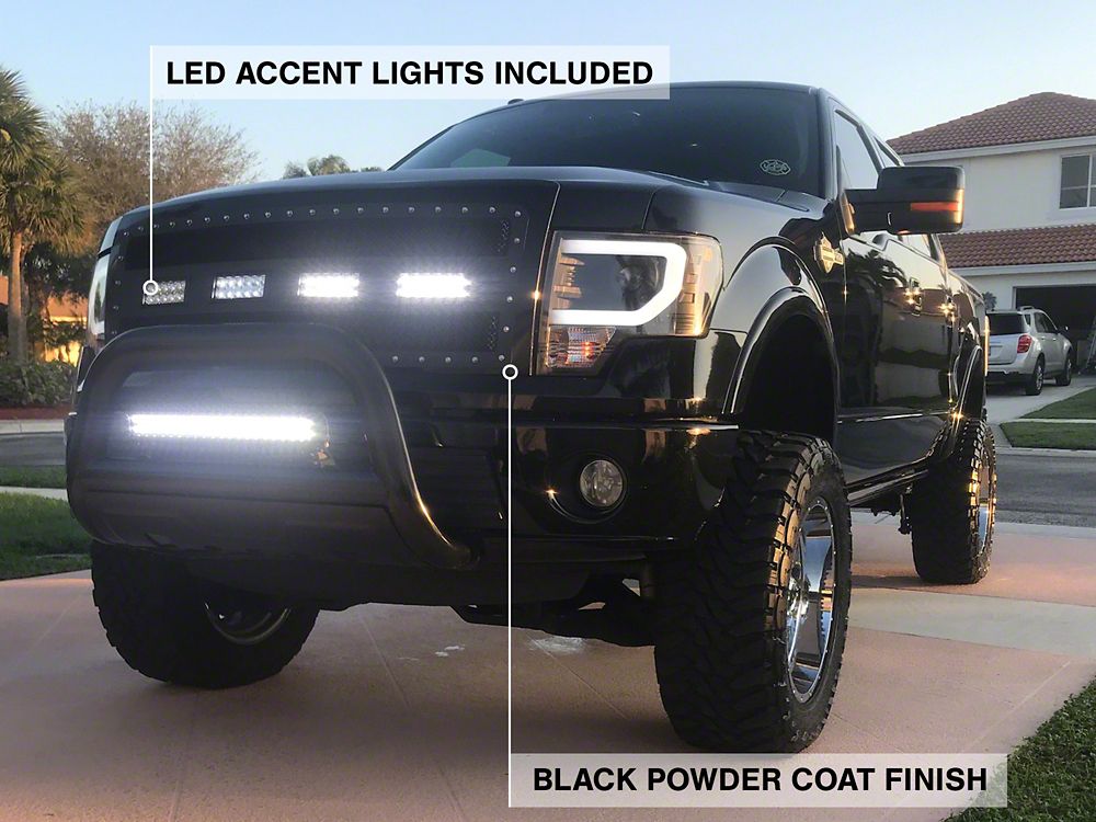 RedRock Wire Mesh Upper Grille Insert, Rivets and LED Lighting; Black (09-14 F-150, Excluding Raptor)