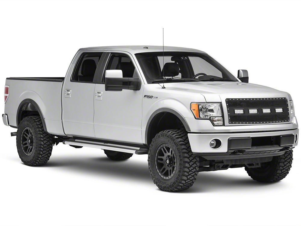RedRock Wire Mesh Upper Grille Insert, Rivets and LED Lighting; Black (09-14 F-150, Excluding Raptor)