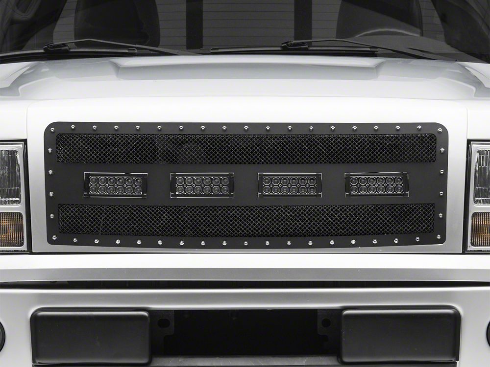 RedRock Wire Mesh Upper Grille Insert, Rivets and LED Lighting; Black (09-14 F-150, Excluding Raptor)