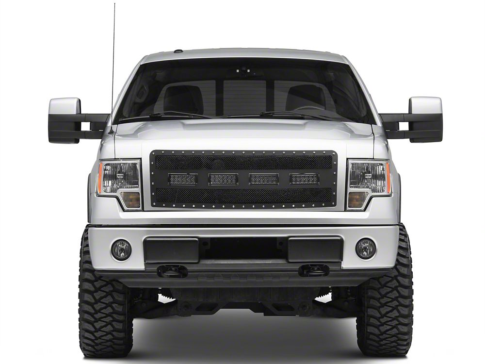 RedRock Wire Mesh Upper Grille Insert, Rivets and LED Lighting; Black (09-14 F-150, Excluding Raptor)