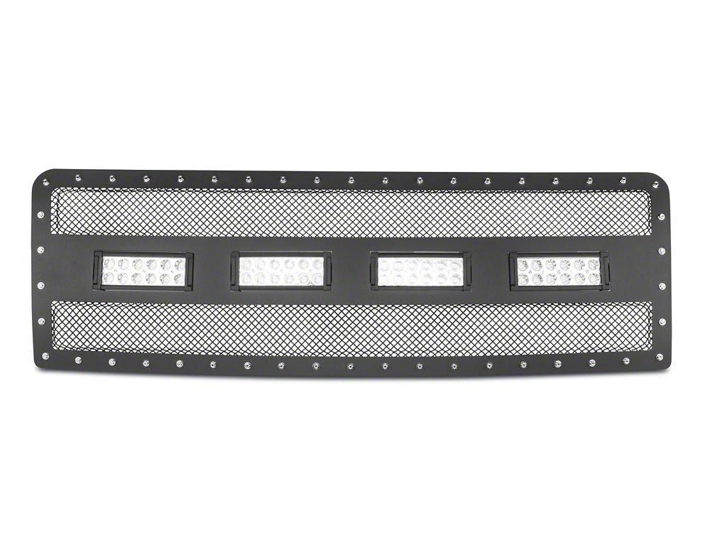 RedRock Wire Mesh Upper Grille Insert, Rivets and LED Lighting; Black (09-14 F-150, Excluding Raptor)
