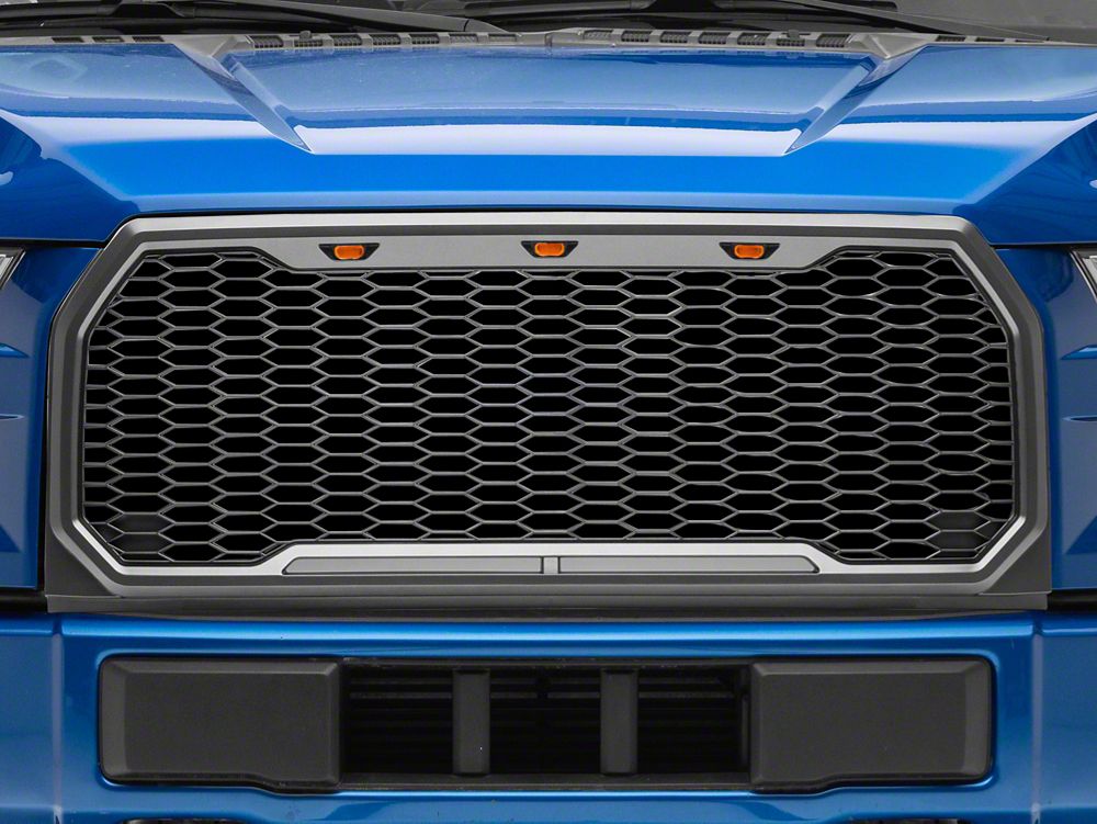 RedRock Baja Upper Replacement Grille with LED Lighting; Charcoal (15-17 F-150, Excluding Raptor)