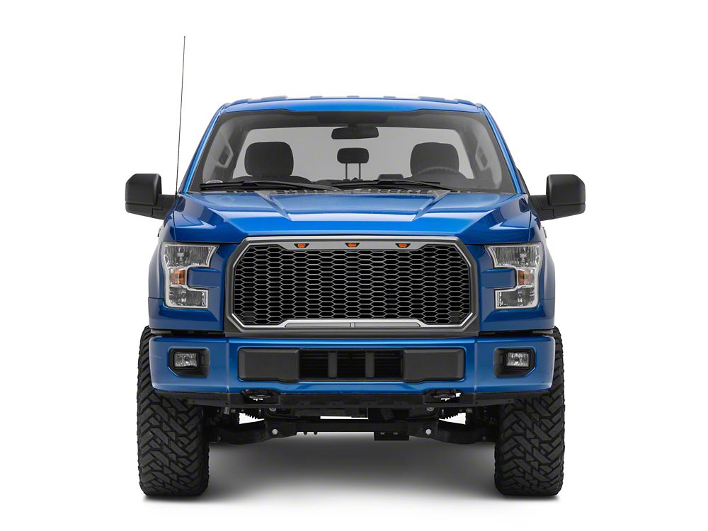 RedRock Baja Upper Replacement Grille with LED Lighting; Charcoal (15-17 F-150, Excluding Raptor)