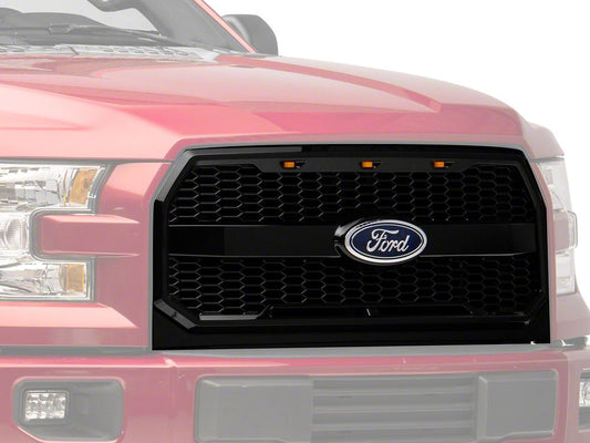 RedRock Baja Upper Replacement Grille with LED Lighting; Gloss Black (15-17 F-150, Excluding Raptor)