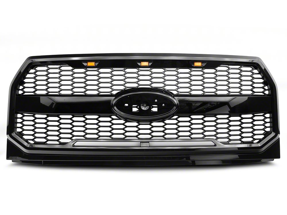 RedRock Baja Upper Replacement Grille with LED Lighting; Gloss Black (15-17 F-150, Excluding Raptor)