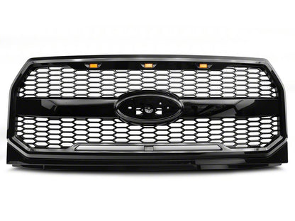 RedRock Baja Upper Replacement Grille with LED Lighting; Gloss Black (15-17 F-150, Excluding Raptor)