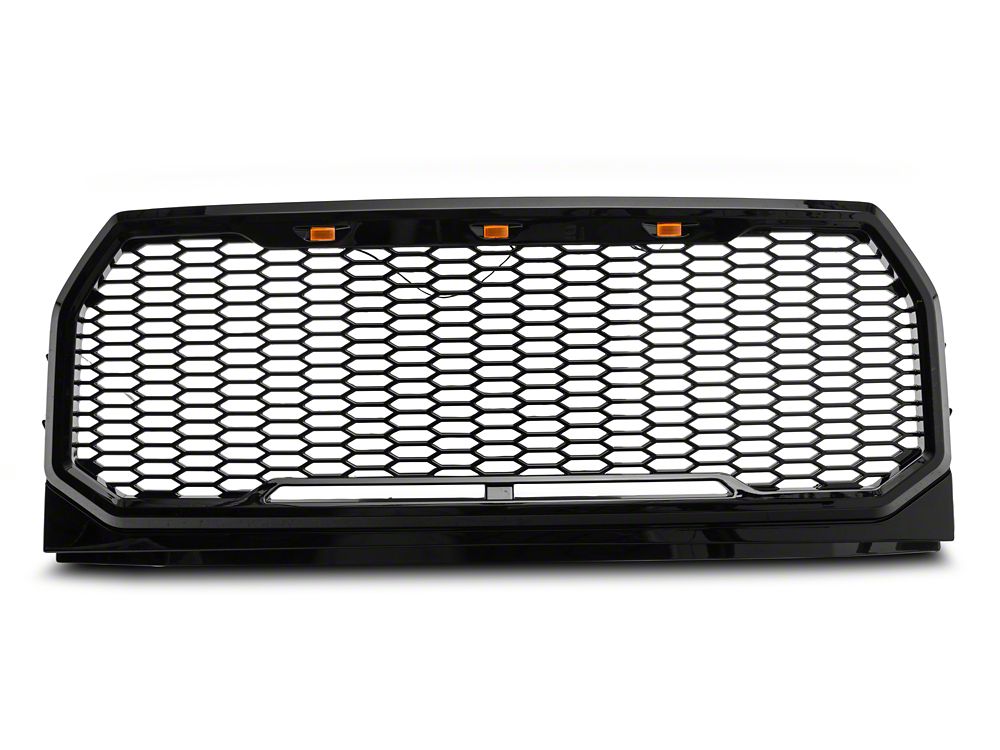 RedRock Baja Upper Replacement Grille with LED Lighting; Gloss Black (15-17 F-150, Excluding Raptor)