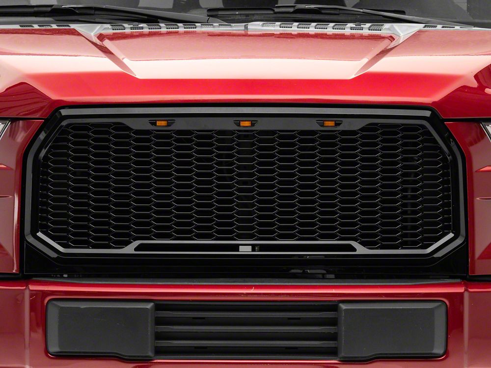 RedRock Baja Upper Replacement Grille with LED Lighting; Gloss Black (15-17 F-150, Excluding Raptor)