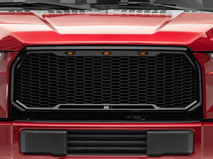 RedRock Baja Upper Replacement Grille with LED Lighting; Gloss Black (15-17 F-150, Excluding Raptor)
