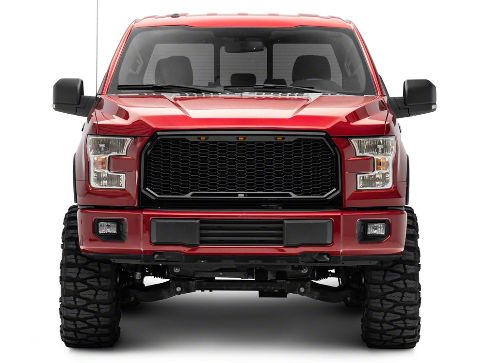RedRock Baja Upper Replacement Grille with LED Lighting; Gloss Black (15-17 F-150, Excluding Raptor)
