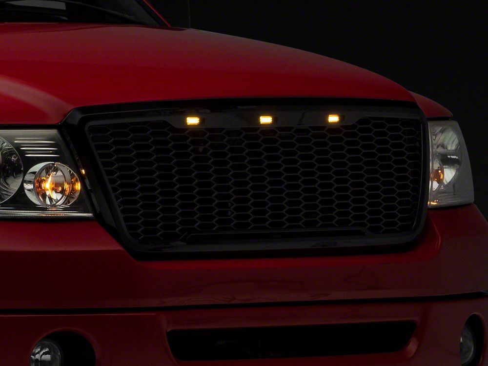RedRock Baja Upper Replacement Grille with LED Lighting; Gloss Black (04-08 F-150)