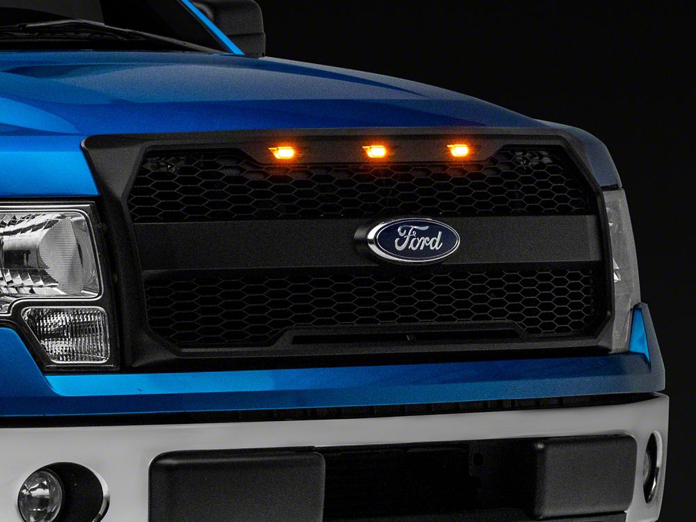 RedRock Upper Replacement Grille with LED Lighting and Emblem Surround; Matte Black (09-14 F-150, Excluding Raptor & Forward Facing Camera)