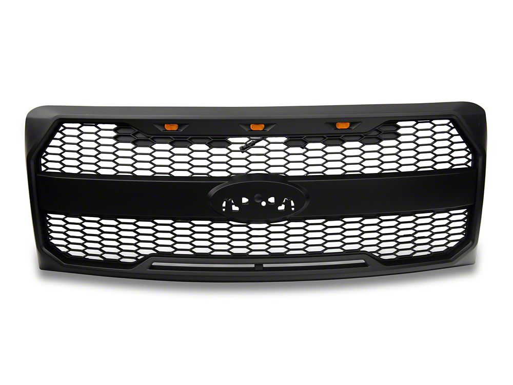 RedRock Upper Replacement Grille with LED Lighting and Emblem Surround; Matte Black (09-14 F-150, Excluding Raptor & Forward Facing Camera)