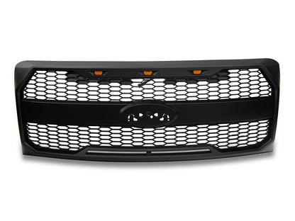 RedRock Upper Replacement Grille with LED Lighting and Emblem Surround; Matte Black (09-14 F-150, Excluding Raptor & Forward Facing Camera)