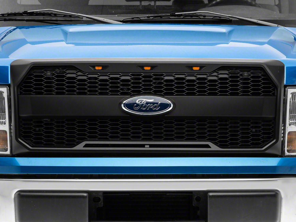 RedRock Upper Replacement Grille with LED Lighting and Emblem Surround; Matte Black (09-14 F-150, Excluding Raptor & Forward Facing Camera)