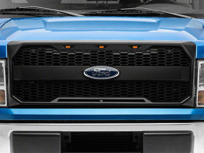 RedRock Upper Replacement Grille with LED Lighting and Emblem Surround; Matte Black (09-14 F-150, Excluding Raptor & Forward Facing Camera)