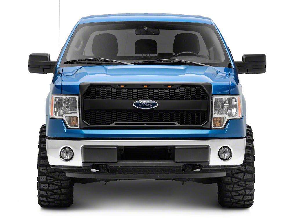 RedRock Upper Replacement Grille with LED Lighting and Emblem Surround; Matte Black (09-14 F-150, Excluding Raptor & Forward Facing Camera)