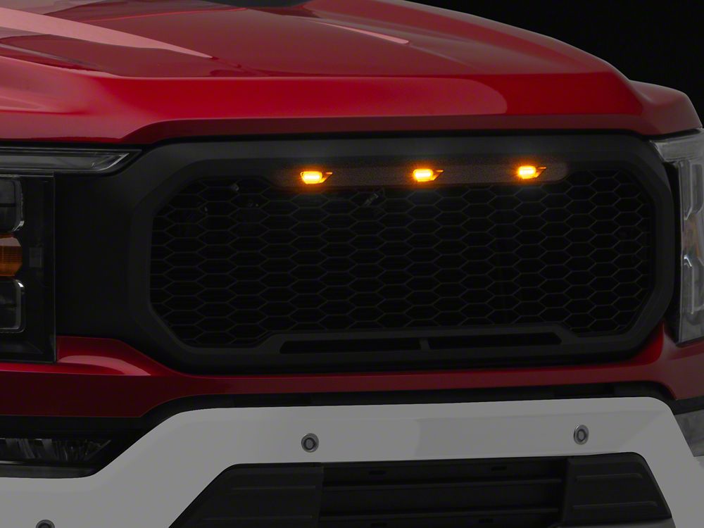 RedRock Baja Upper Replacement Grille with LED Lighting; Black (21-23 F-150, Excluding Raptor & Tremor)