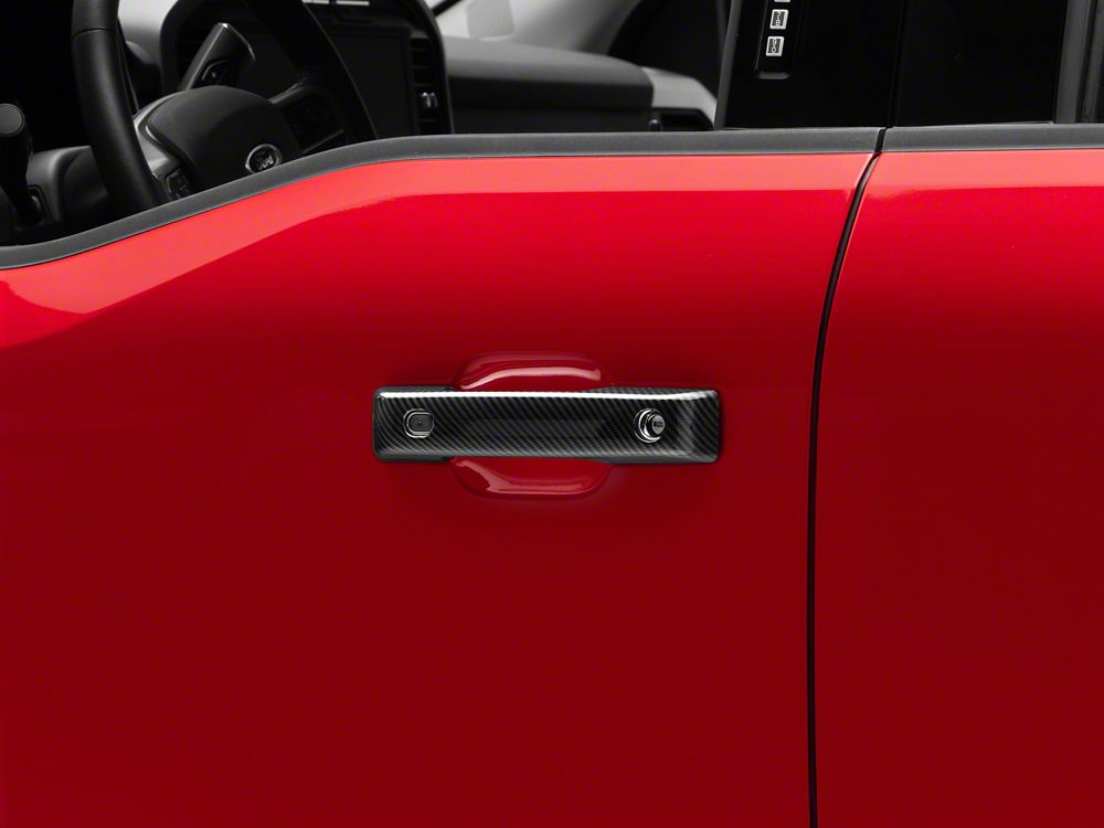RedRock Front and Rear Door Handle Covers; Carbon Fiber (21-25 F-150 SuperCrew w/ Smart Key Button)