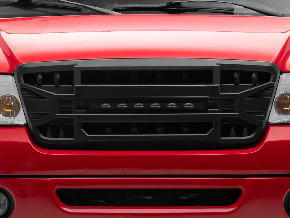 RedRock Armor Upper Replacement Grille with LED Off-Road Lighting; Matte Black (04-08 F-150)
