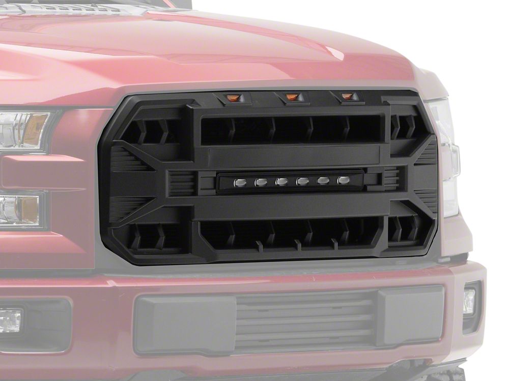 RedRock Armor Upper Replacement Grille with LED Off-Road Lighting; Matte Black (15-17 F-150, Excluding Raptor)
