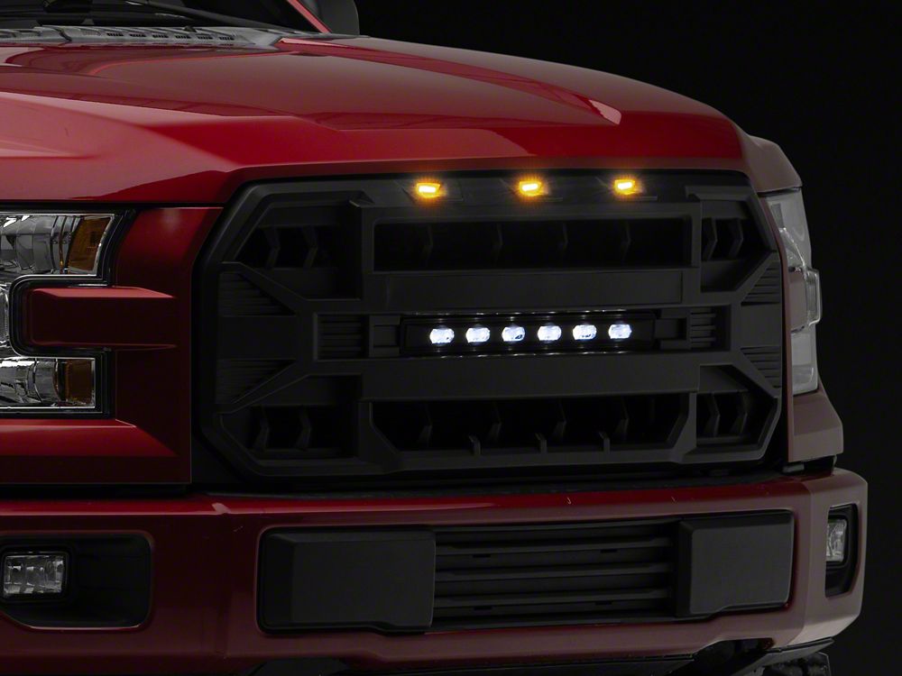 RedRock Armor Upper Replacement Grille with LED Off-Road Lighting; Matte Black (15-17 F-150, Excluding Raptor)