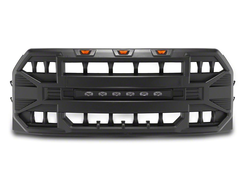 RedRock Armor Upper Replacement Grille with LED Off-Road Lighting; Matte Black (15-17 F-150, Excluding Raptor)