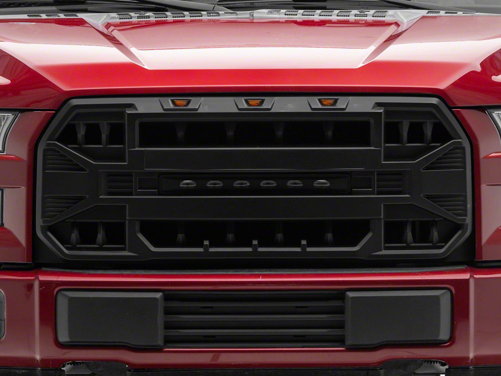 RedRock Armor Upper Replacement Grille with LED Off-Road Lighting; Matte Black (15-17 F-150, Excluding Raptor)