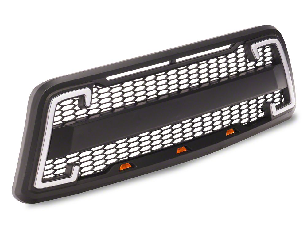 RedRock Baja Upper Replacement Grille with LED DRL and Turn Signal Function; Matte Black (04-08 F-150)
