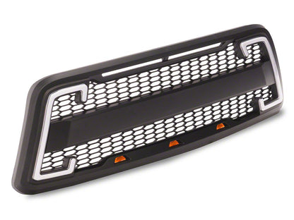 RedRock Baja Upper Replacement Grille with LED DRL and Turn Signal Function; Matte Black (04-08 F-150)