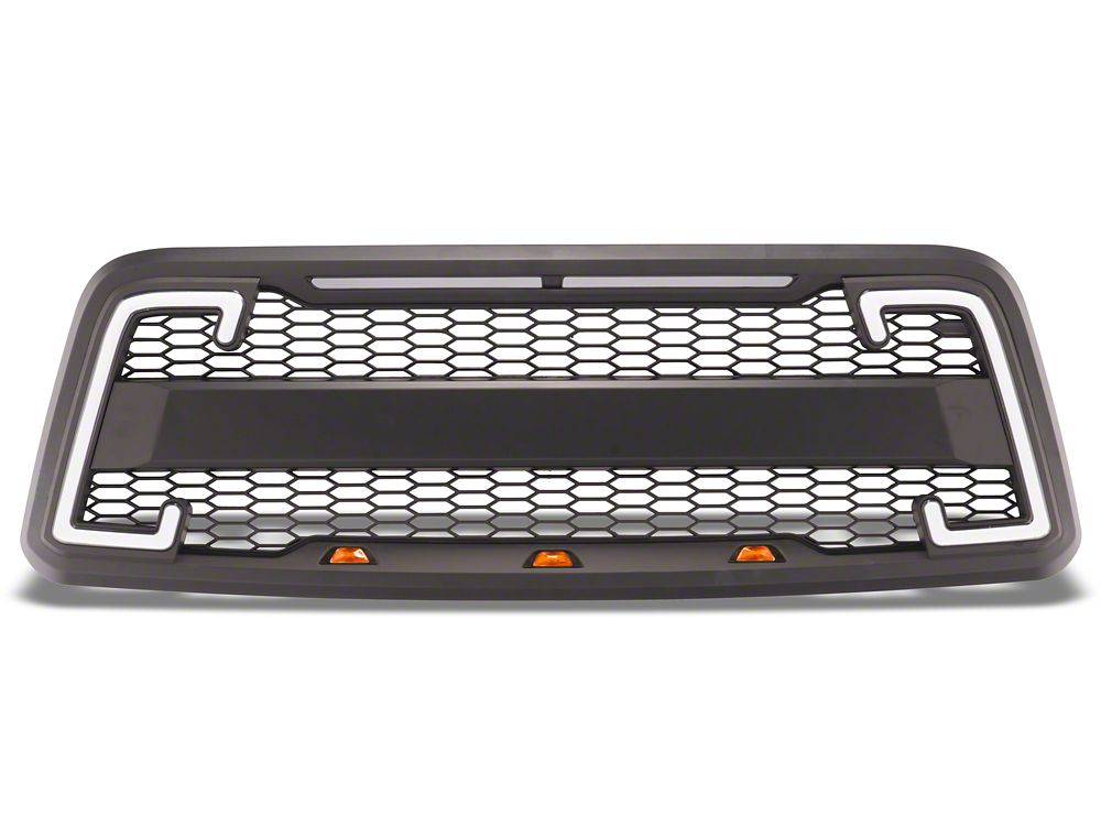 RedRock Baja Upper Replacement Grille with LED DRL and Turn Signal Function; Matte Black (04-08 F-150)