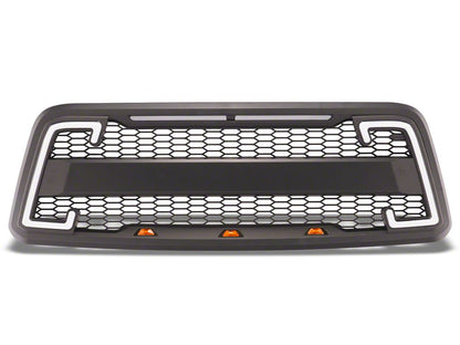 RedRock Baja Upper Replacement Grille with LED DRL and Turn Signal Function; Matte Black (04-08 F-150)