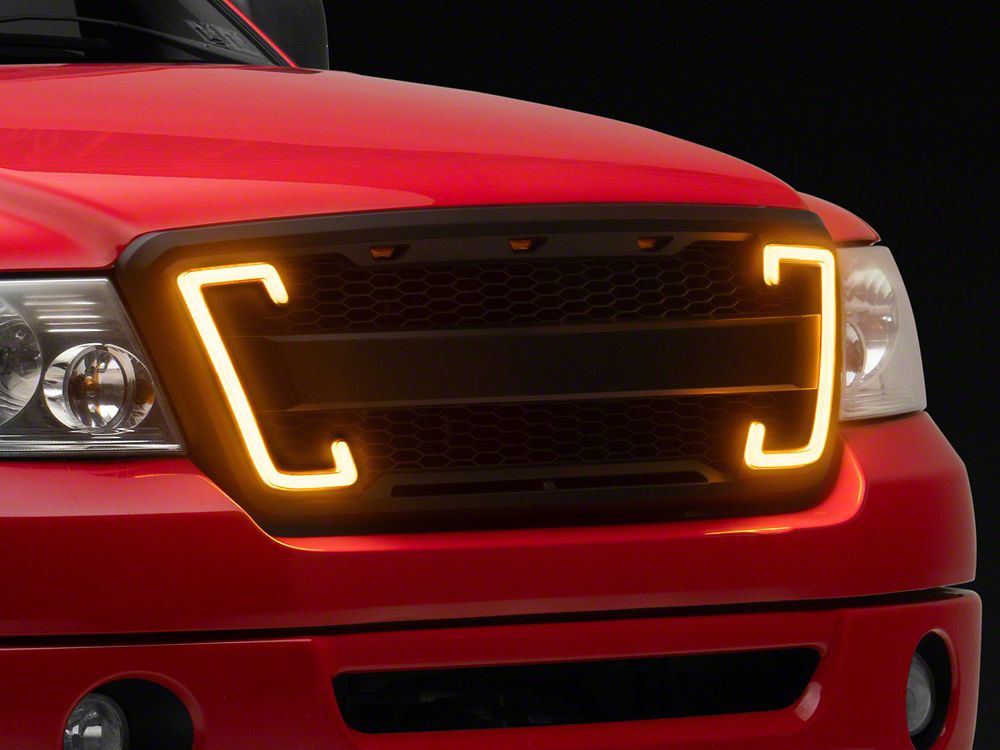 RedRock Baja Upper Replacement Grille with LED DRL and Turn Signal Function; Matte Black (04-08 F-150)