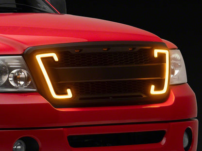 RedRock Baja Upper Replacement Grille with LED DRL and Turn Signal Function; Matte Black (04-08 F-150)