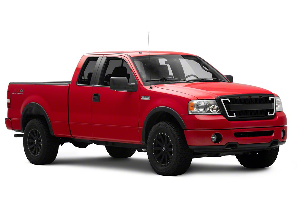 RedRock Baja Upper Replacement Grille with LED DRL and Turn Signal Function; Matte Black (04-08 F-150)