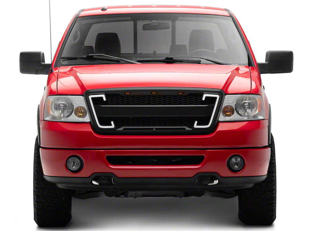 RedRock Baja Upper Replacement Grille with LED DRL and Turn Signal Function; Matte Black (04-08 F-150)