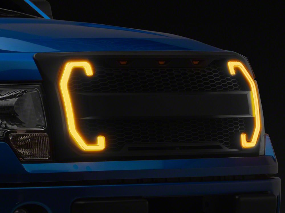 RedRock Baja Upper Replacement Grille with LED DRL and Turn Signal Function; Matte Black (09-14 F-150, Excluding Raptor)