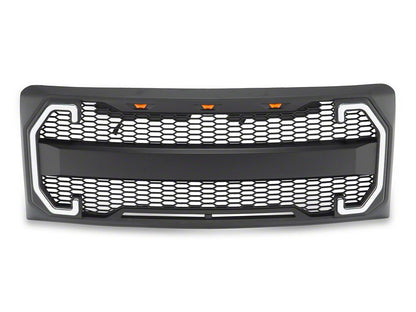 RedRock Baja Upper Replacement Grille with LED DRL and Turn Signal Function; Matte Black (09-14 F-150, Excluding Raptor)