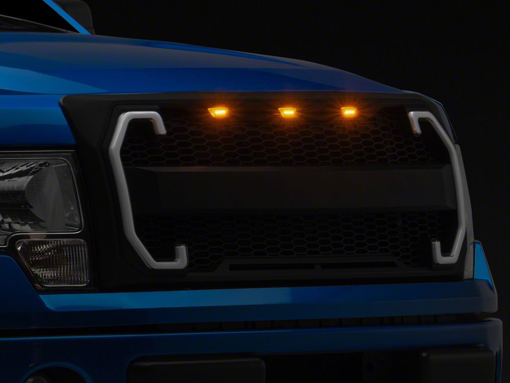 RedRock Baja Upper Replacement Grille with LED DRL and Turn Signal Function; Matte Black (09-14 F-150, Excluding Raptor)
