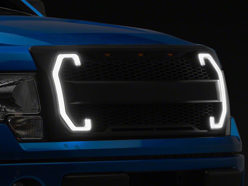 RedRock Baja Upper Replacement Grille with LED DRL and Turn Signal Function; Matte Black (09-14 F-150, Excluding Raptor)