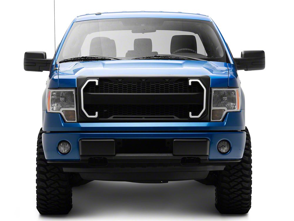 RedRock Baja Upper Replacement Grille with LED DRL and Turn Signal Function; Matte Black (09-14 F-150, Excluding Raptor)