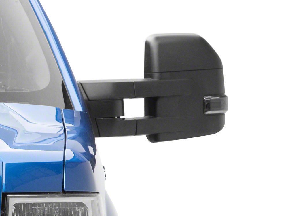 RedRock Powered Heated Towing Mirrors with Smoked Turn Signals; Textured Black (07-14 F-150)