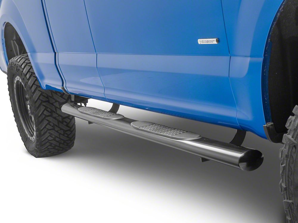 RedRock 4-Inch Oval Straight End Side Step Bars; Black (15-25 F-150 SuperCab)