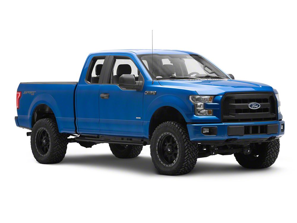 RedRock 4-Inch Oval Straight End Side Step Bars; Black (15-25 F-150 SuperCab)