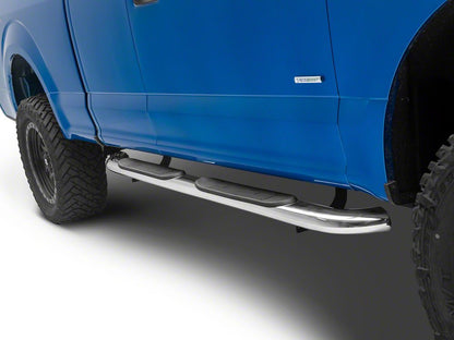 RedRock 4-Inch Oval Bent End Side Step Bars; Stainless Steel (15-25 F-150 SuperCab)