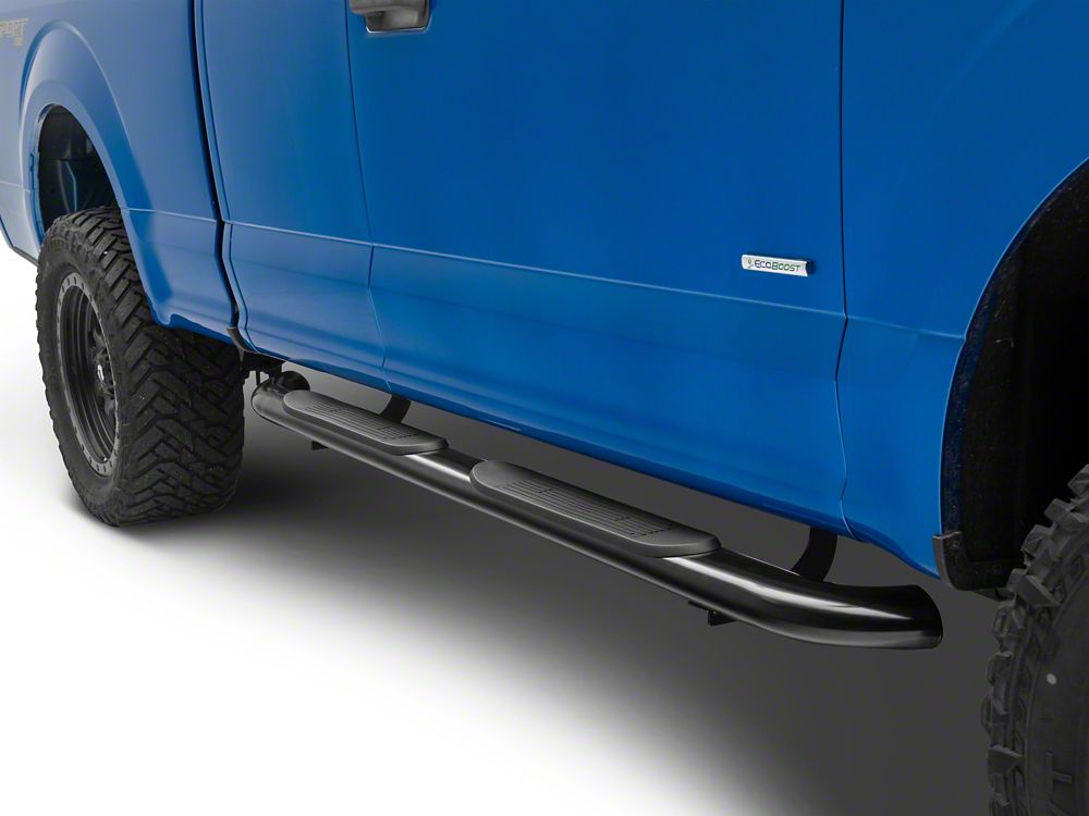 RedRock 4-Inch Oval Bent End Side Step Bars; Black (15-25 F-150 SuperCab)